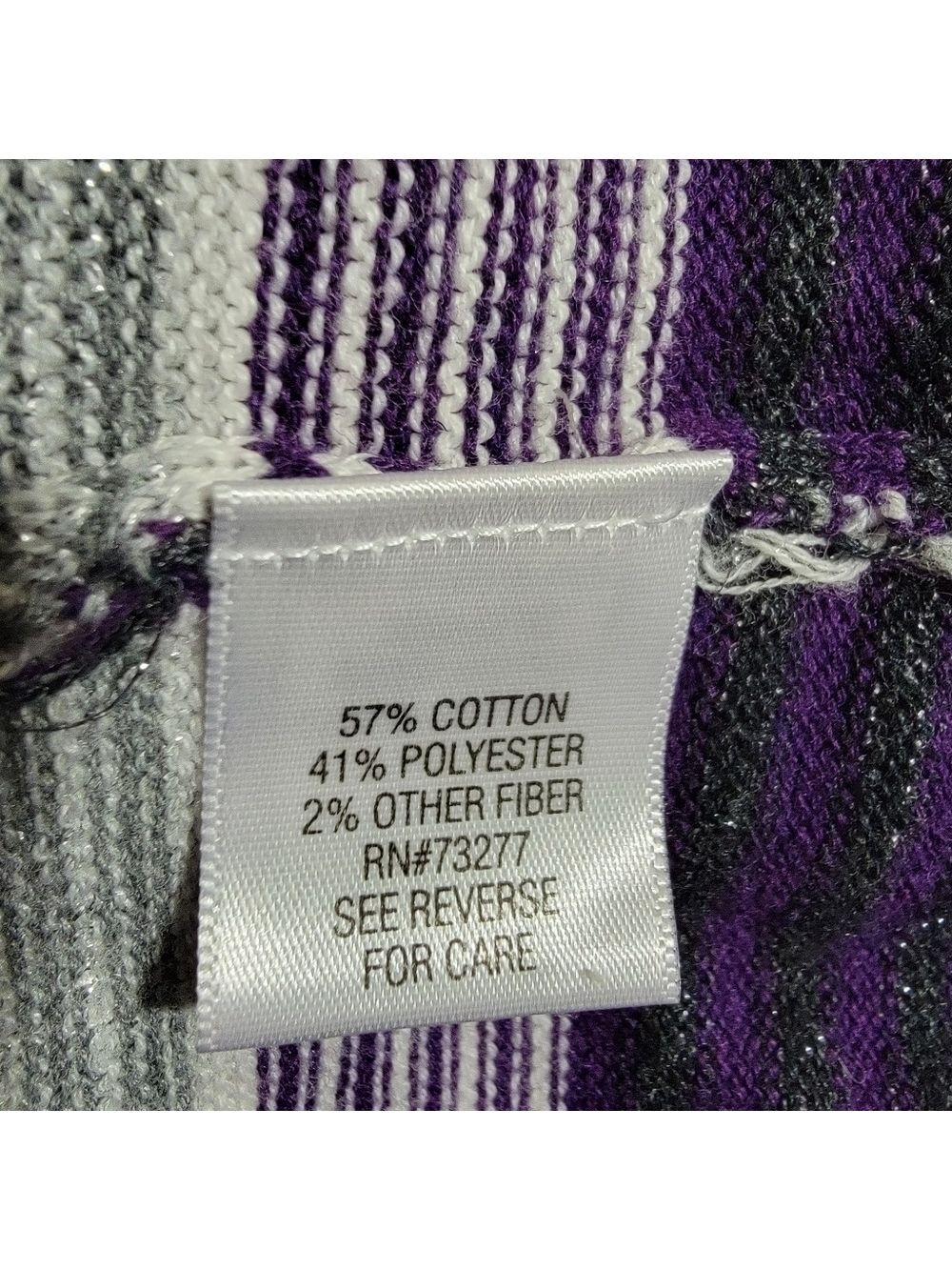 𝅺EUC Croft & Barrow Purple/Silver Vneck Striped Sweater Size 2XL - Picture 5 of 10